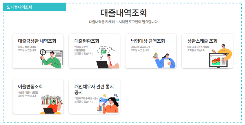 대출내역조회 서비스 화면